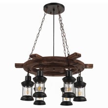 Allen Wheel Pine Wood 6-Light Pendant Light